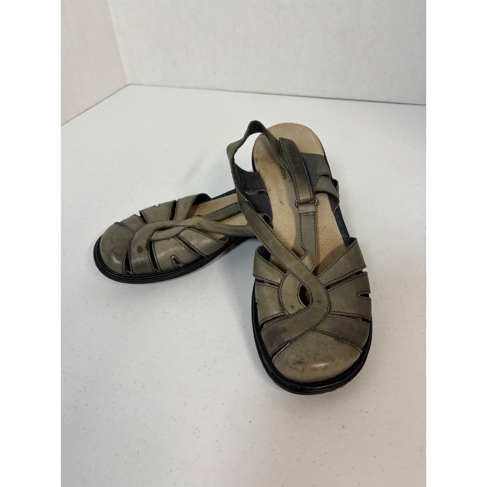 Clarks Bendables Womens Olive Green Leather Slingback Wedge Sandals  Size 7